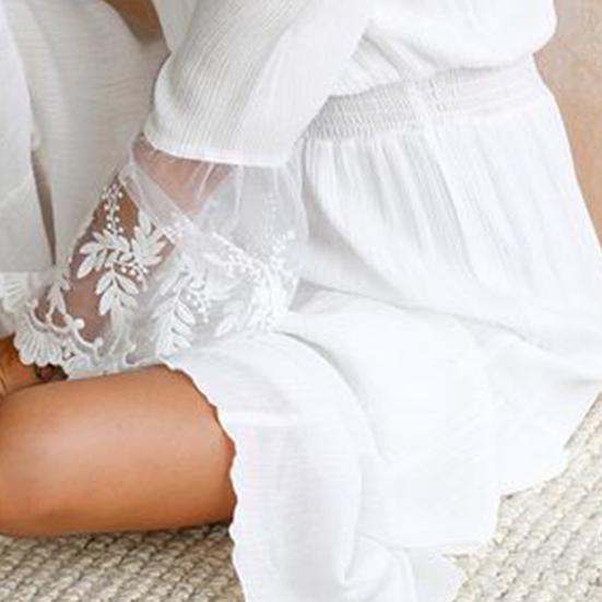 Женские нижние юбки размера плюс, кружевное крючком с открытыми плечами, женское платье, двухслойное белое длинное платье с расклешенными рукавами для отпуска