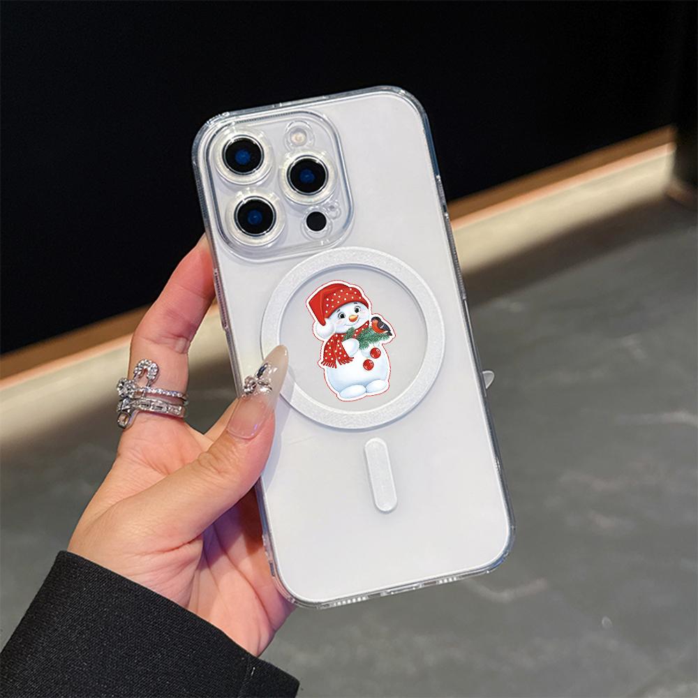 AC120 Merry Christmas Santa design Magsafe Transparent Cases для Samsung S23 S24 Ultra S21 FE iPhone 16 Pro Max XR Magnetic Wireless Charge Back Cover