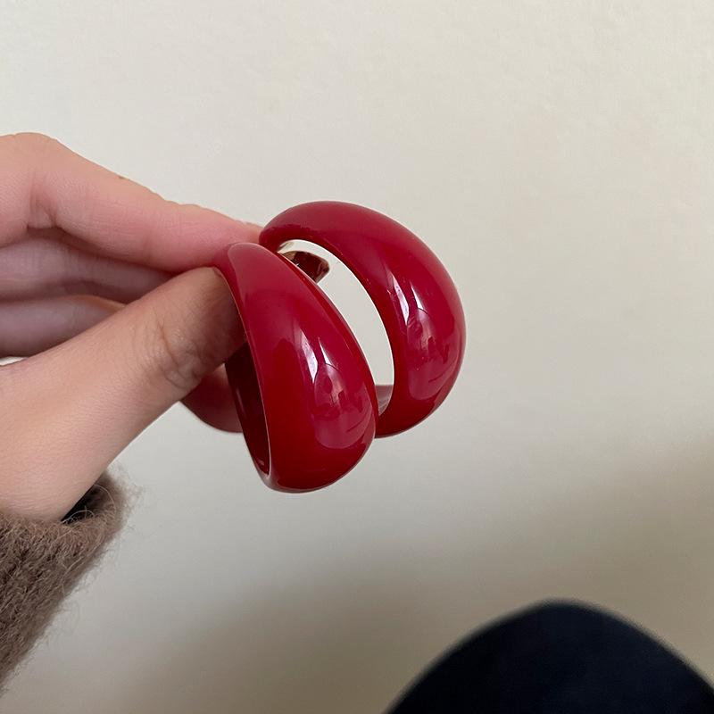 Ankara Red Stud Earrings: Silver Needle Drip Oil, Simple and Versatile Fashion for Women.