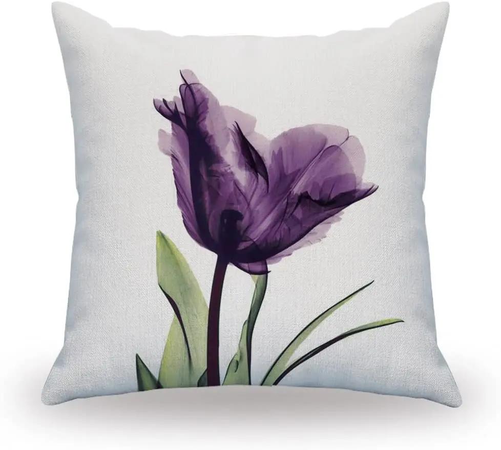 Элегантный тюльпан фиолетовый цветок льняной наволочки для дивана художественная роспись для гостиной наволочка для подушки современный домашний декор