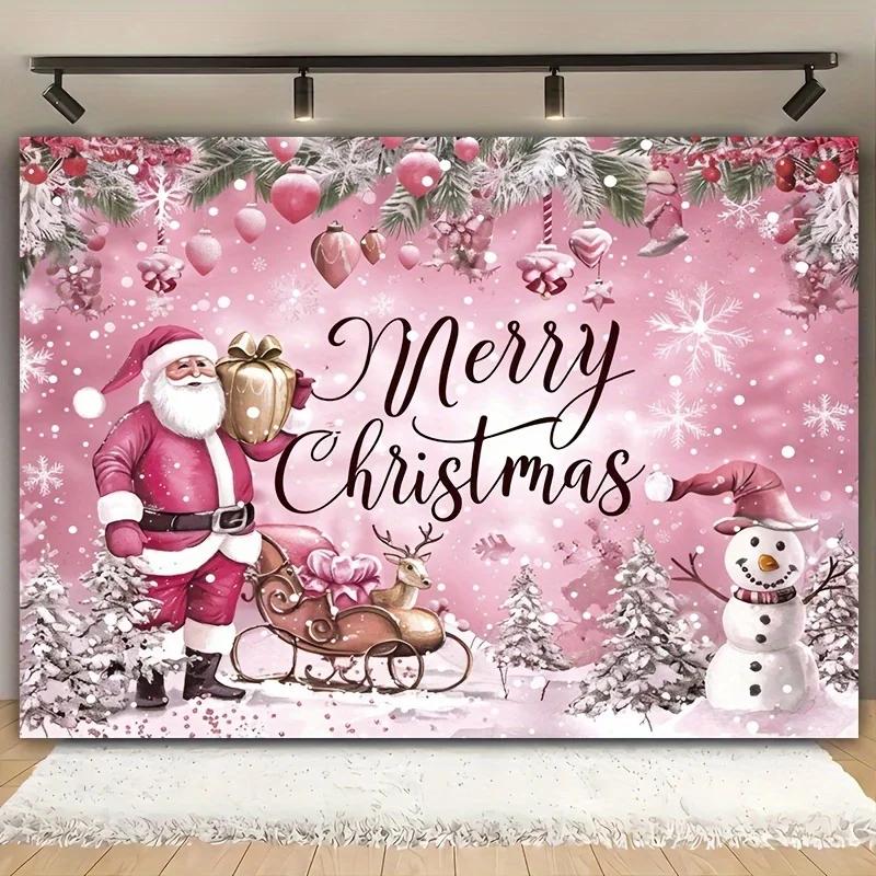 Flat banner 1 piece. Christmas-themed background fabric cute cartoon snow scene polyester materialZL