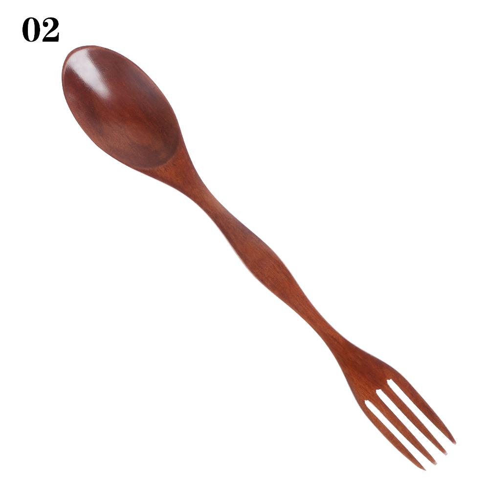 1PC 2 in1 Dual Head Soup Spoon Fork Natural Wood Cutlery  Dinner Tableware Set DIY Home Kitchen Accessories Flatware