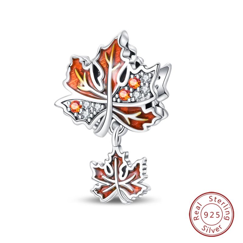 100% 925 Silver Autumn Harvest Series Brown Music Squirrel Scarecrow Pumpkin Maple Leaves Charms Beads DIY Jewelry Gift
