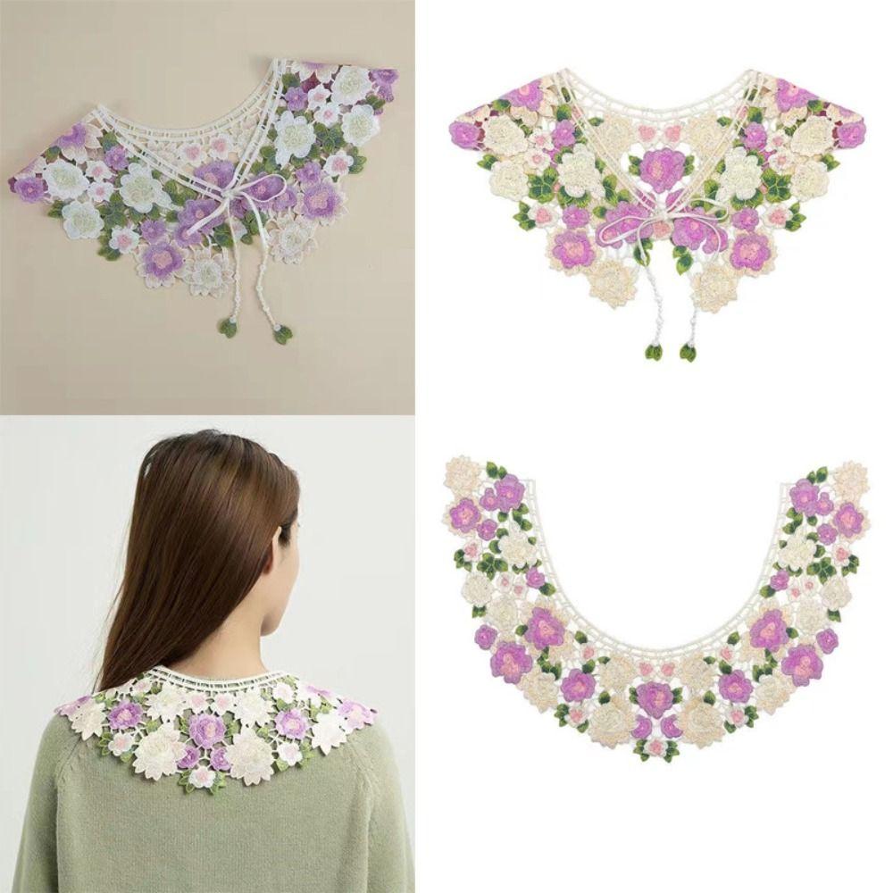 1pc Sexy Lace Fake Collar Shirt Shawl Flower Crochet Neckline Collars Women Detachable Collar Half Shirt Faux Collar Lace Fabric