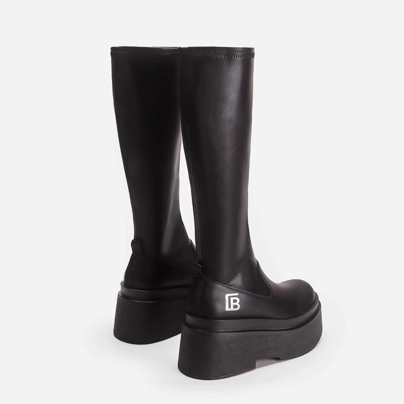 Ботинки ботинки на толстой подошве женские новые маленькие толстые мм эластичные тонкие ботинки увеличивающие высоту голенище рыцарские ботинки ботинки девушки-специи