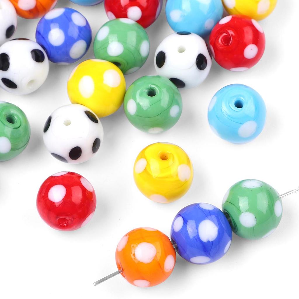 2 шт. Круглые цветные стеклянные бусины с точками ручной работы для изготовления ожерелий, браслетов, серег и другой бижутерии