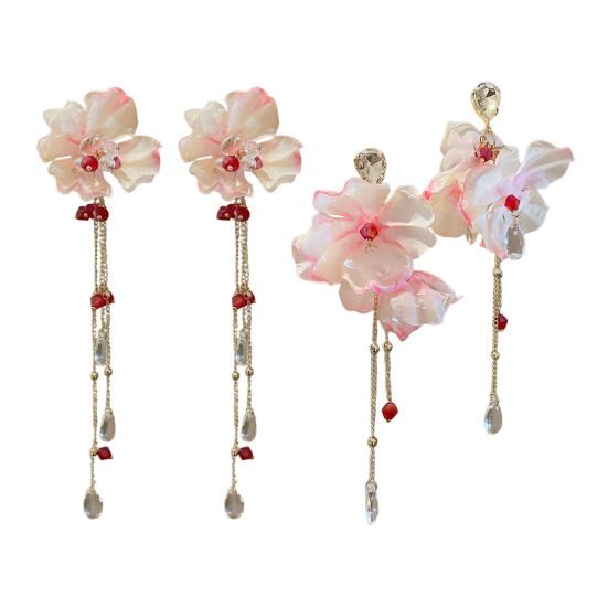 1 пара серег-подвесок, яркие серьги с кисточками из ткани в виде цветка и стразами, праздничные эффектные серьги