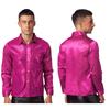 Men’s Stage Performance Sequined Shirt Turn-Down Collar Long Sleeve Patchwork Sparkly Top for Latin Jazz Dance Practice