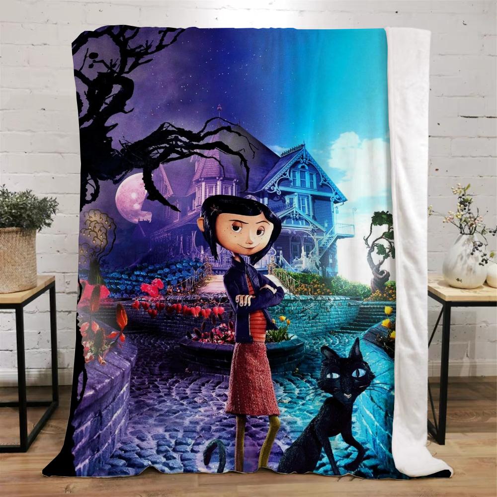 Одеяло с персонажами Coraline для дивана, зимние пушистые мягкие одеяла с персонажами, вязаные пледы из микрофибры, постельное белье для домашнего интерьера, плед для кровати