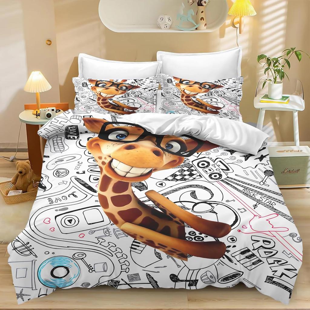 Giraffe Single Duvet Cover, Grassland Wild Animal Yellow Bedding Set for Kids Adults Set Soft with Zipper 2 Piece Giraffe Gifts