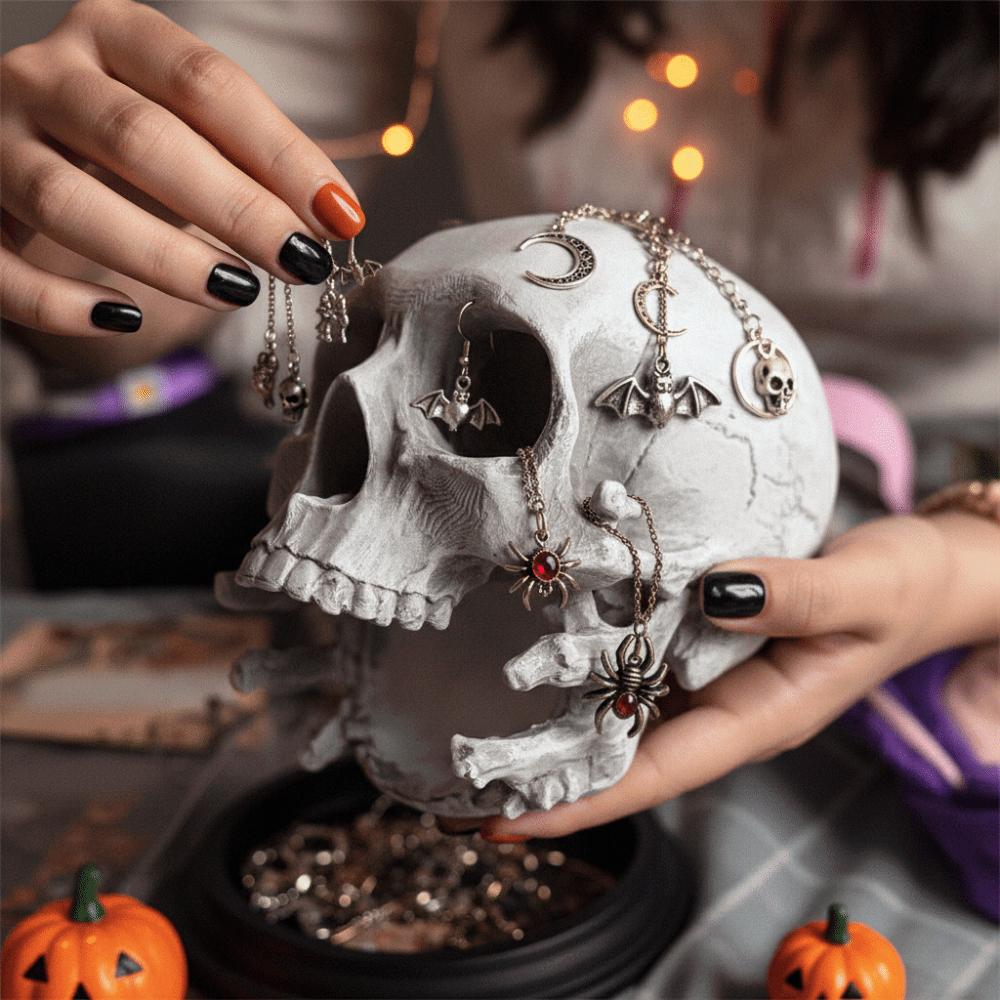 Realistic Gothic Skull Key Holder Resin Spooky Skull Head Bowl Halloween Resin Craft Bedroom
