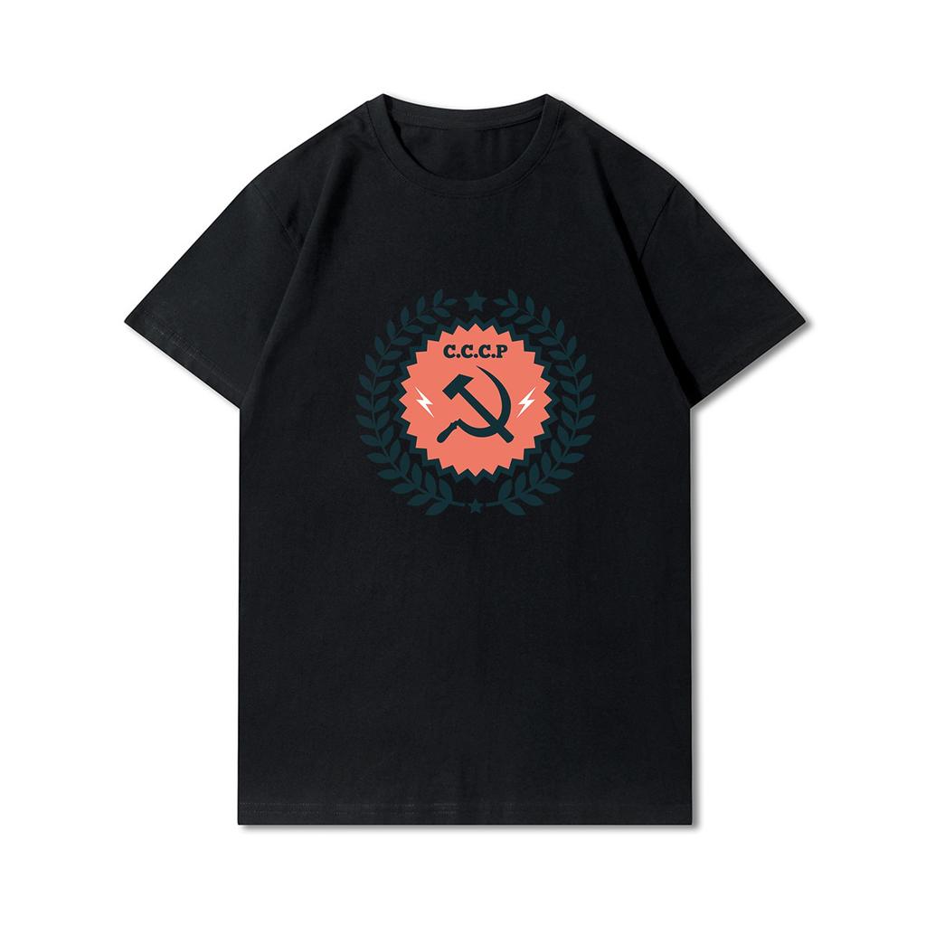 Летние мужские футболки больших размеров с принтом Cccp, повседневные топы большого размера с короткими рукавами, уличные футболки из 100% хлопка