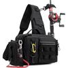 Men's Fishing Tackle Backpack with  Box Gear Storage Bag Fanny Pack Fly Fishing Bag with Rod Holder Sling Shoulder Pack