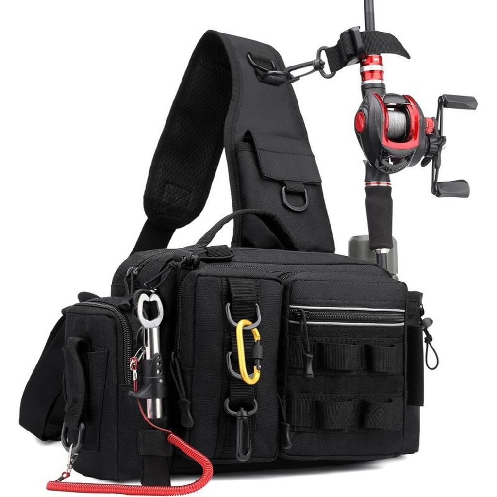 Men's Fishing Tackle Backpack with Box Gear Storage Bag Fanny Pack Fly Fishing Bag with Rod Holder Sling Shoulder Pack