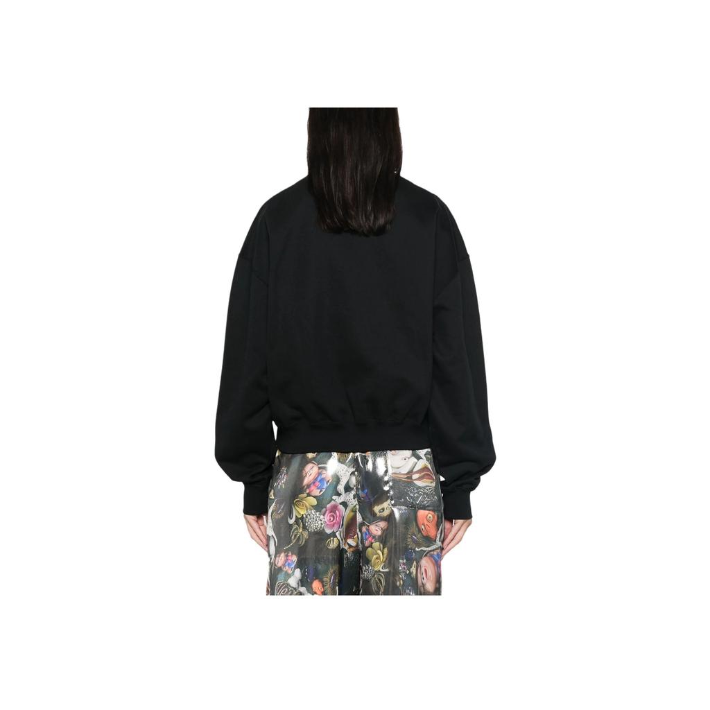 Y-3 Solid Color Letter Logo Printed Ribbed Crew Neck Straight Long Sleeve Sweatshirt Women Sweatshirt Black JD9789