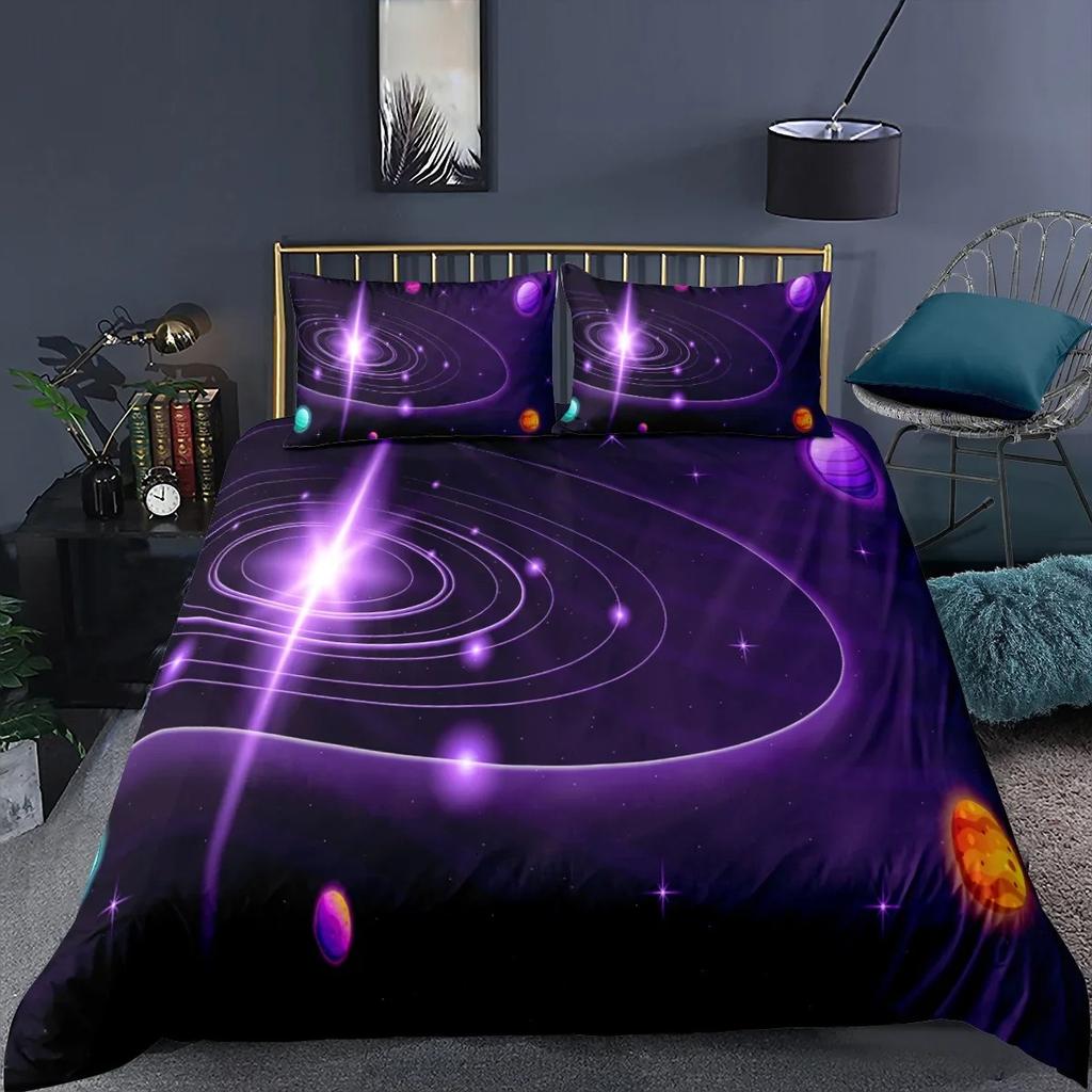 Пододеяльник Starry Sky Galaxy Комплект постельного белья для мальчиков и девочек-подростков из микрофибры «Космос», «Солнечная система», «Планета», чехол для одеяла