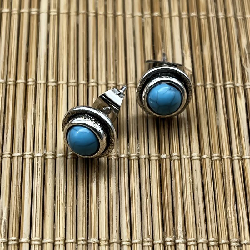 Круглые серьги-гвоздики с бирюзой, винтажный дизайн, нежные ювелирные изделия, подарок на свадьбу, помолвку для женщин и девочек, 1 пара