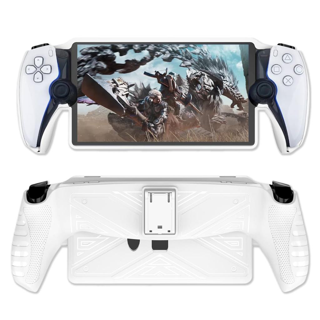 K&SGAMER 2-Way PS Portal/PS5 Remote Player Semi-Hard Cover with Non-Slip Grip, Shock Absorption, and Stand (White)