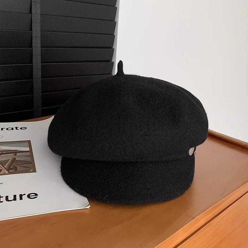 Three-dimensional stylish wool beret women's autumn and winter thermal hat showing face small painter hat versatile octagonal hat
