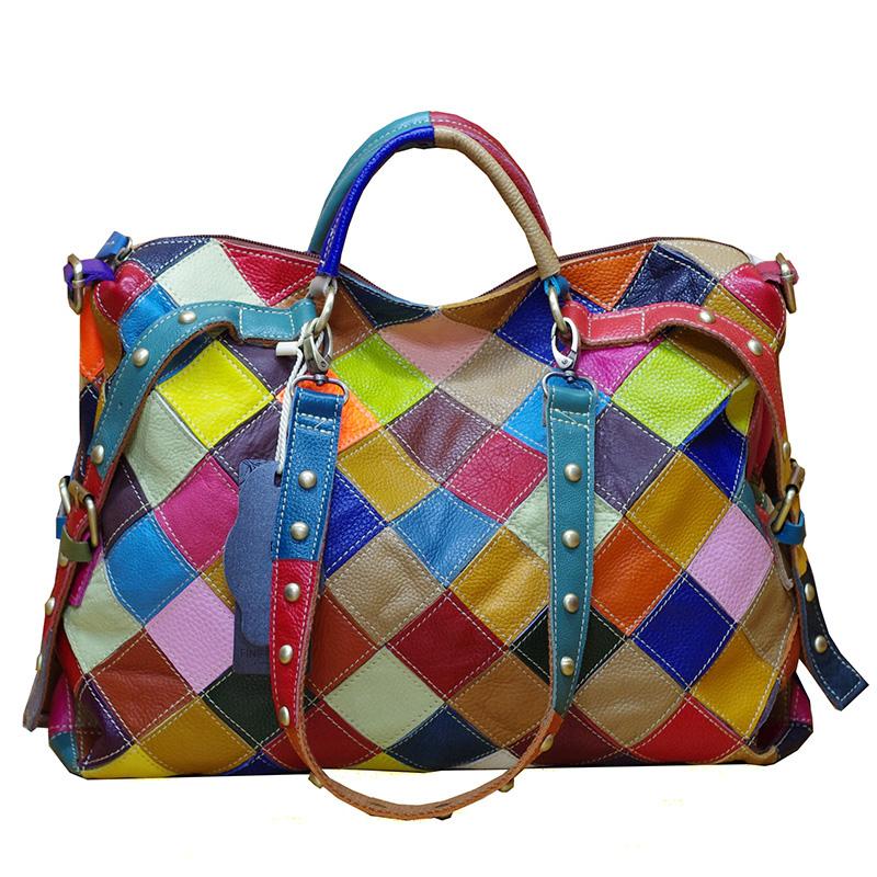 Leather Bag Random Color Plaid Color National Style Bag Crossbody Bag