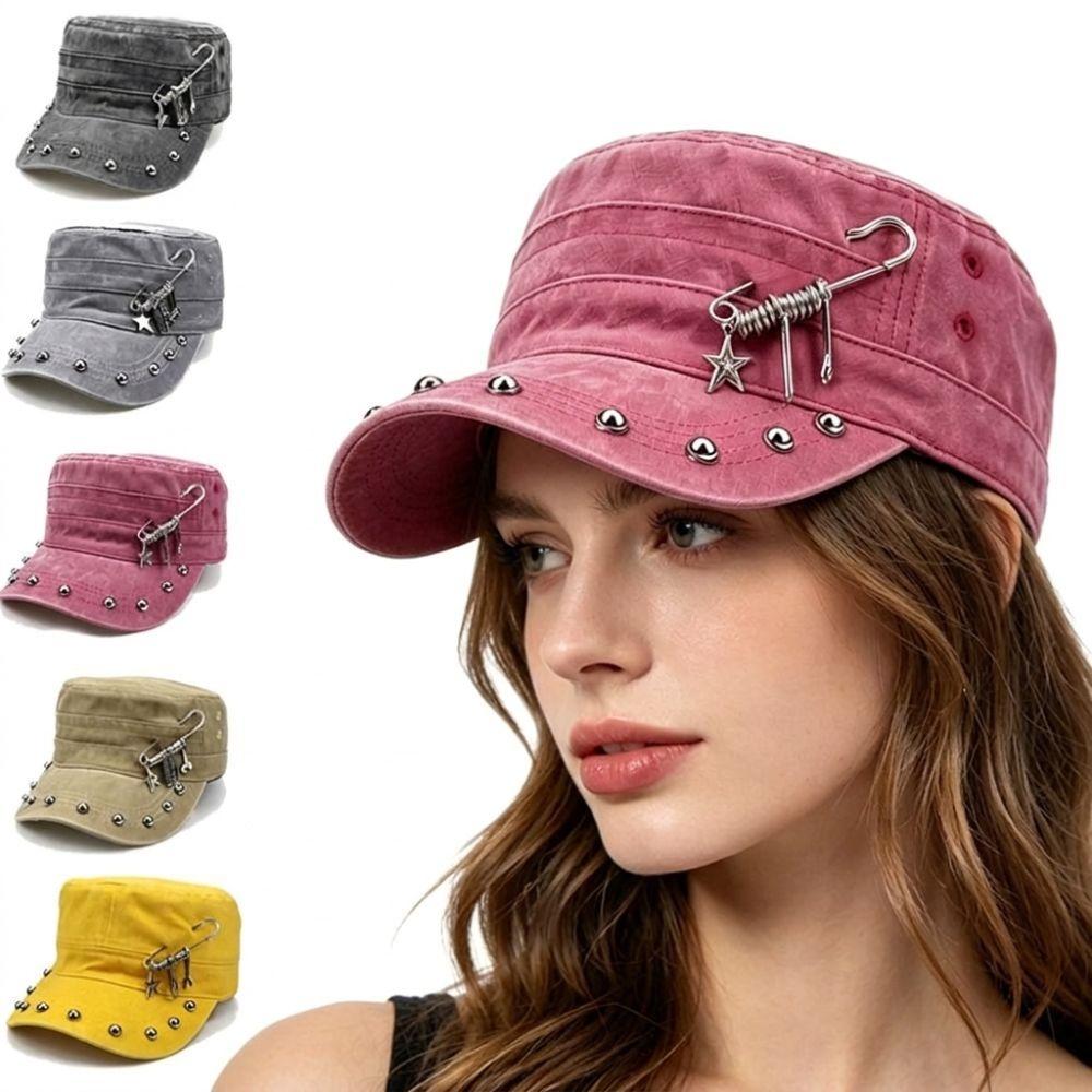 Cotton Baseball Cap Rivet Studs Star Decor Cadet Hat Gothic Hat for Women Men