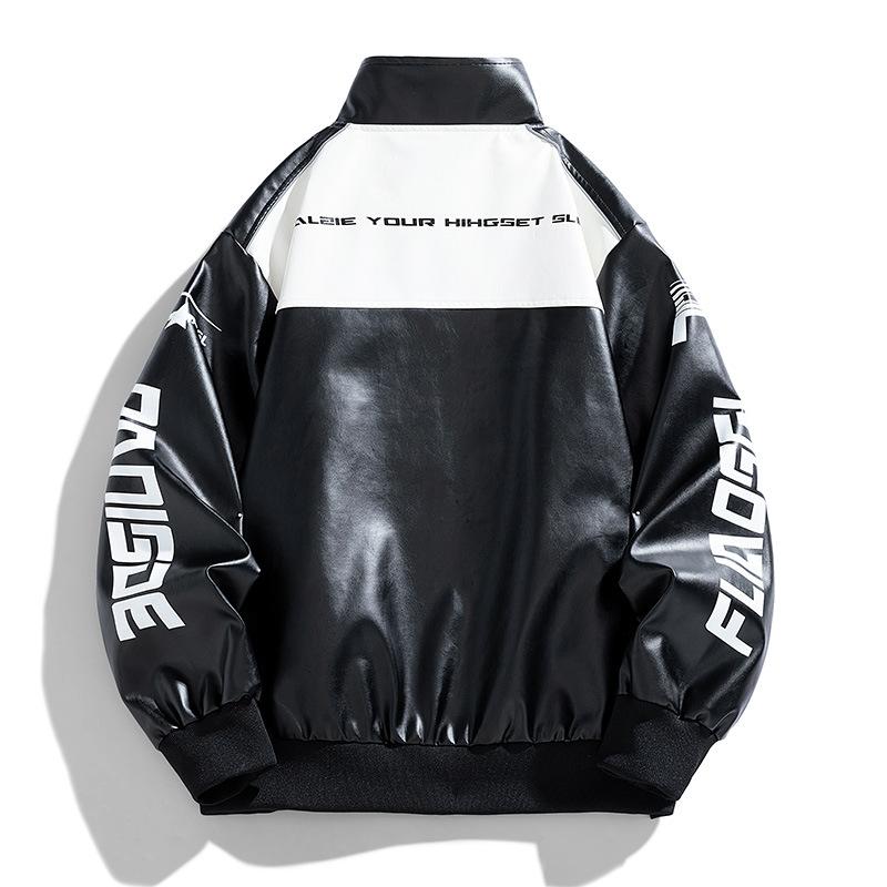 Fashion Leather Jacket Men's Spring and Autumn Street Pilot Locomotive Suit Loose Casual Large Size Color Matching Top Men