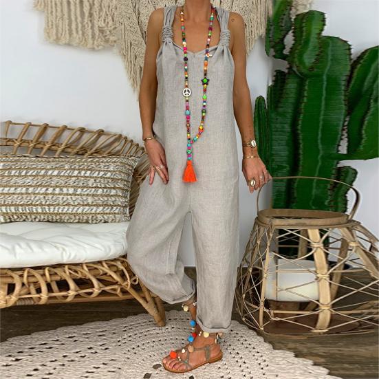 YW женский однотонный комбинезон с нагрудником без рукавов и открытой спиной, комбинезон с узлом, комбинезон