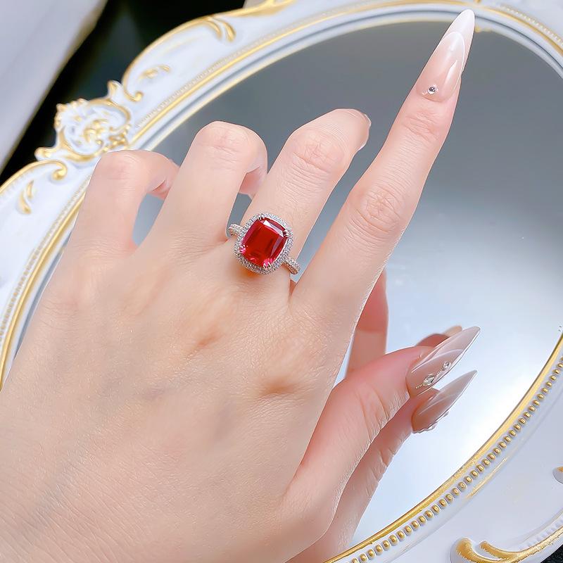 Xian Can Jewelry Серебро S925 Кольцо с паве 9x11 мм Цвет «Голубиная кровь», Европейский и Американский стиль, Прямой эфир Xiaohongshu.
