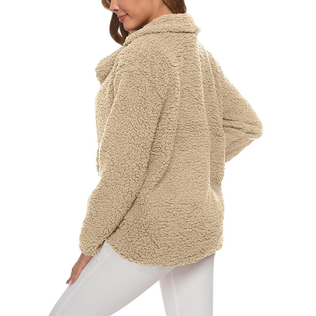 Women's Winter Casual Padded Thickened Suit Collar Button Lambswool Jacket Cardigan