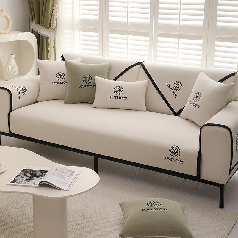Panda Embroidered Sofa Cushion Chenier Four-Season Universal Non-Slip Sofa Cover, High-Grade Seat Cushion Leather Sofa Back Towel