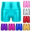Kids Girls Metallic Shiny High Waist Dance Shorts Bottoms Activewear Sports Gymnastic Workout Pants