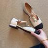 Fashion Soft Leather French Round Toe Temperament Versatile Single Shoes for Women 2025new Style Buckle Strap Thick Heel Mary Jane Shoes