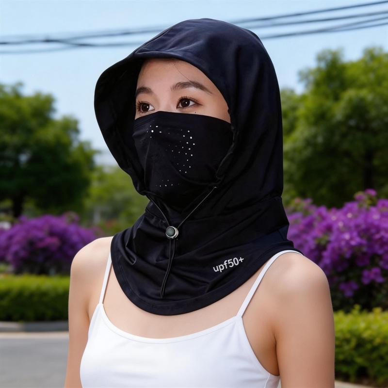 Sunscreen mask, women's full face, kini, UV protection mask, neck protection, integrated hat, sunshade, riding, cool feeling, ice silk protection, fac