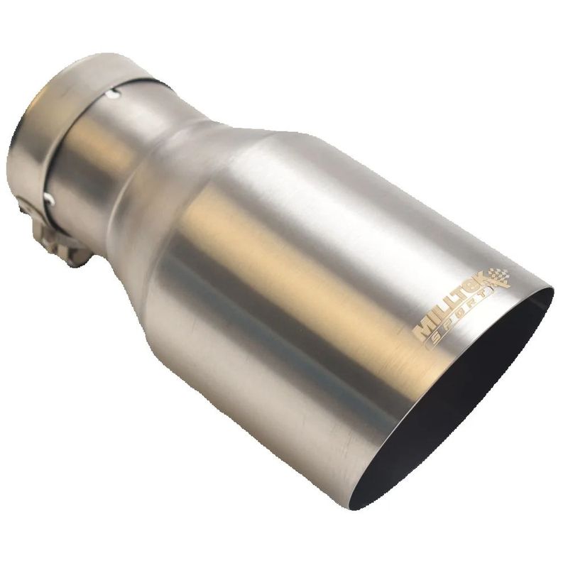 MILLTEK SPORT Universal Car Muffler 304 Stainless Steel Matte Brushed Finish with Pointed Exhaust Tip And Slanted Pipe