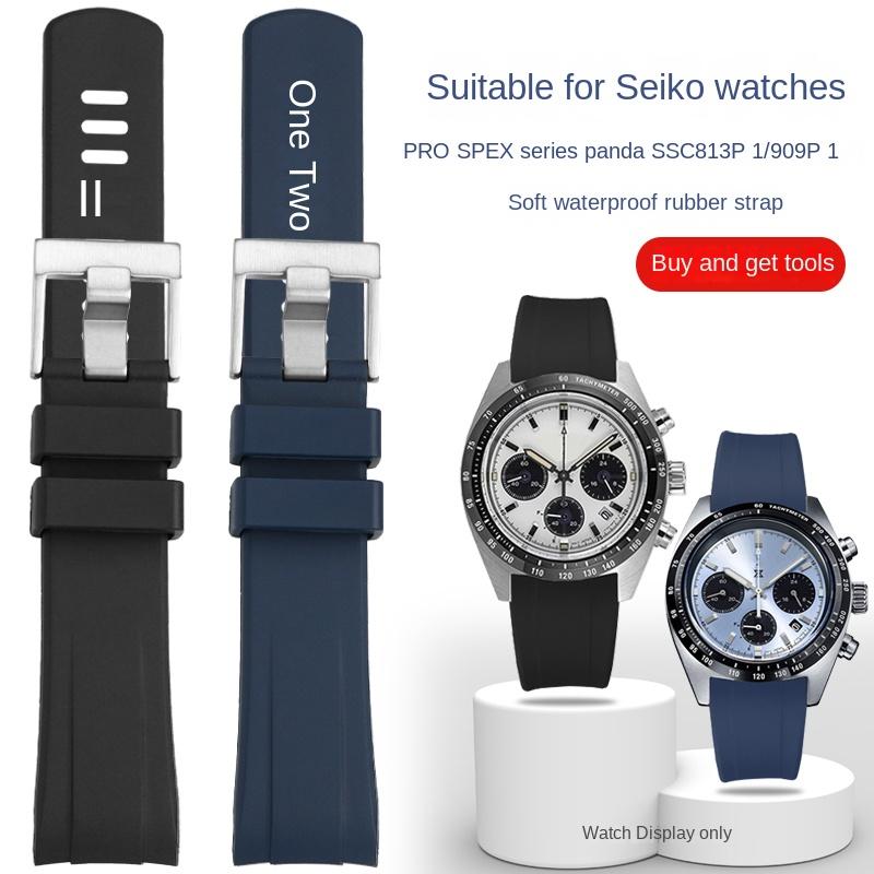 Для Seiko PROSPEX SSC813P1 SSC909P1 панда резиновый изогнутый конец Черный Синий Оранжевый ремешок для часов Силиконовый водостойкий мягкий мужской ремешок