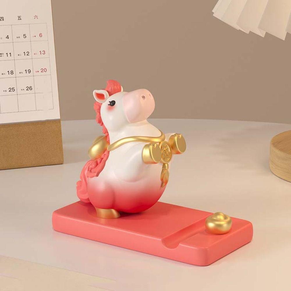 Horse Mascot Zodiac Pony Phone Holder Resin Cell Phone Bracket Desktop Ornaments