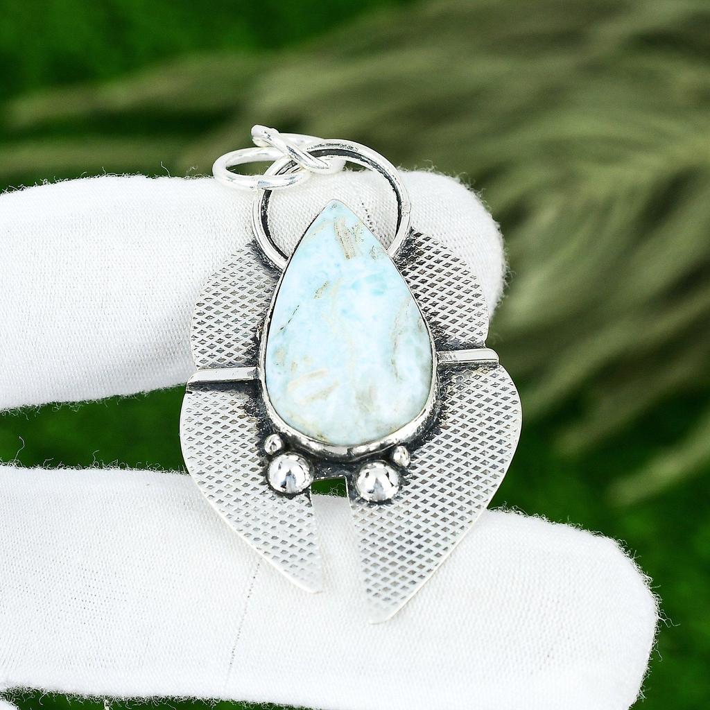 Sisters Day Sale 925 Silver Pear Larimar Stone Birthday Bezel Wedding Pendant