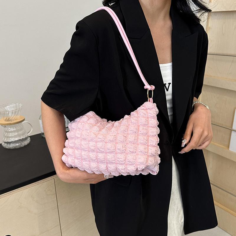 Canvas Wrinkle Bag for Women Shoulder Bags Pleated Bubbles Handbags Padded Casual Underarm Quilted Bag Tote Cloud Bag Purse
