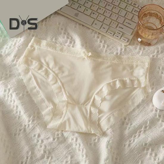 Women Panties Seamless Lace Bow Decor Soft Solid Color Elastic Thin High Waist Quick Drying Breathable Anti Septic Lady Underpants Briefs