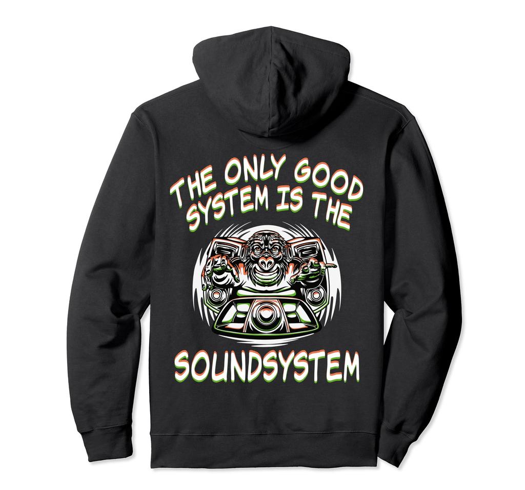 TEKNO Rave Gorilla DJ Sound System Back Print Hoodie