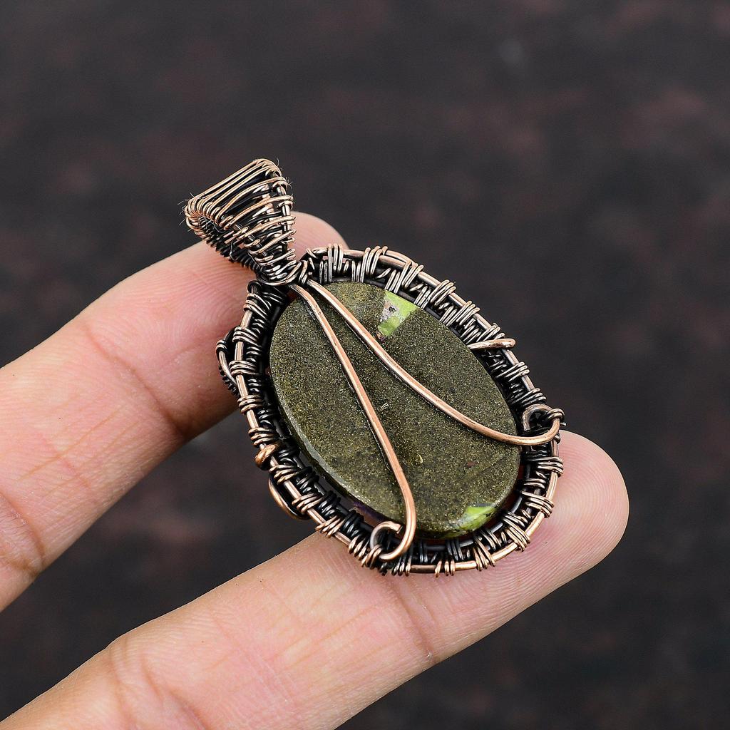 Медный кулон-стихтит, кулон из медной проволоки, изысканные ювелирные изделия, кулон с драгоценным камнем, медные украшения ручной работы, подарок для нее, ювелирные изделия из проволочной обмотки