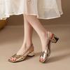 Female Shoes 2025 Solid Brand One-word Buckle Women' Square Toe Sandals Summer Open Toe Chunky Heels Dress Sandals