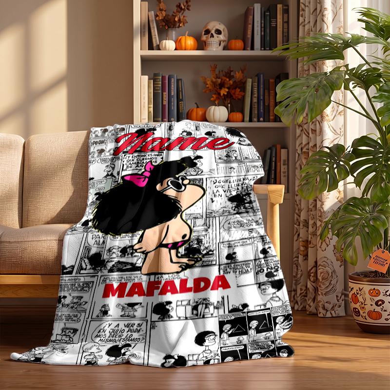 Mafalda Custom Flannel Blankets Soft Warm Cozy Throws for Home Decor Holiday Gifts