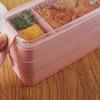 Compact Three-Layer Wheat Straw Lunch Box - Portable, Leak-Proof & Perfect for Students