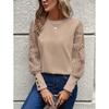 Women's Solid-Color Long-Sleeve Embroidered Lace-Panel Round-Neck Top Comfortable Spring/Fall Casual Everyday Wear