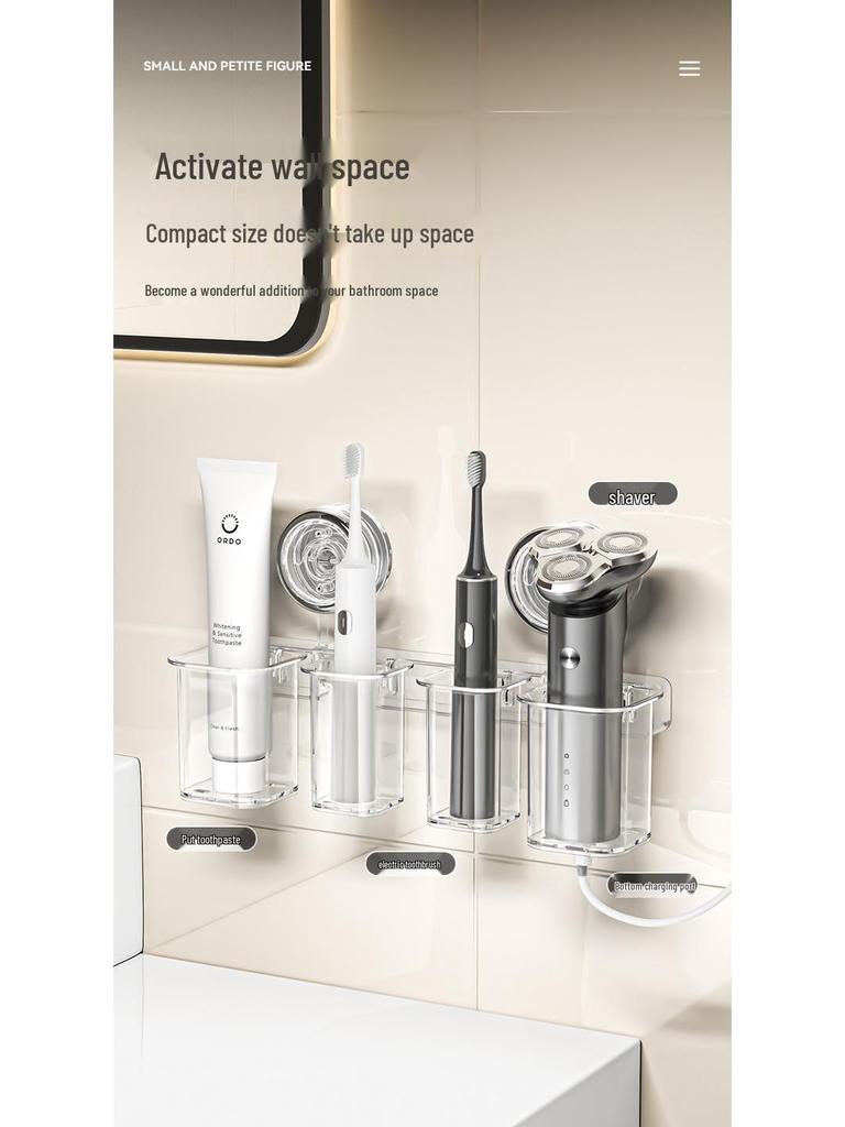 Wall-Mounted Punch-Free Suction Cup Toothbrush Holder & Bathroom Storage Box