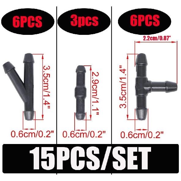 15x Windshield Wipers Hose Connectors Washer Nozzle Pipe Adapter Universal Tube