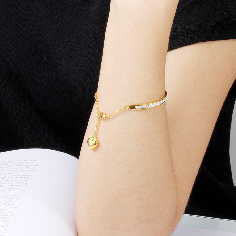 Gold-Color Cuff Bangle for Women One Row Crystal Stainless Steel Bracelet Bangle Jewelry Adjustable Chain