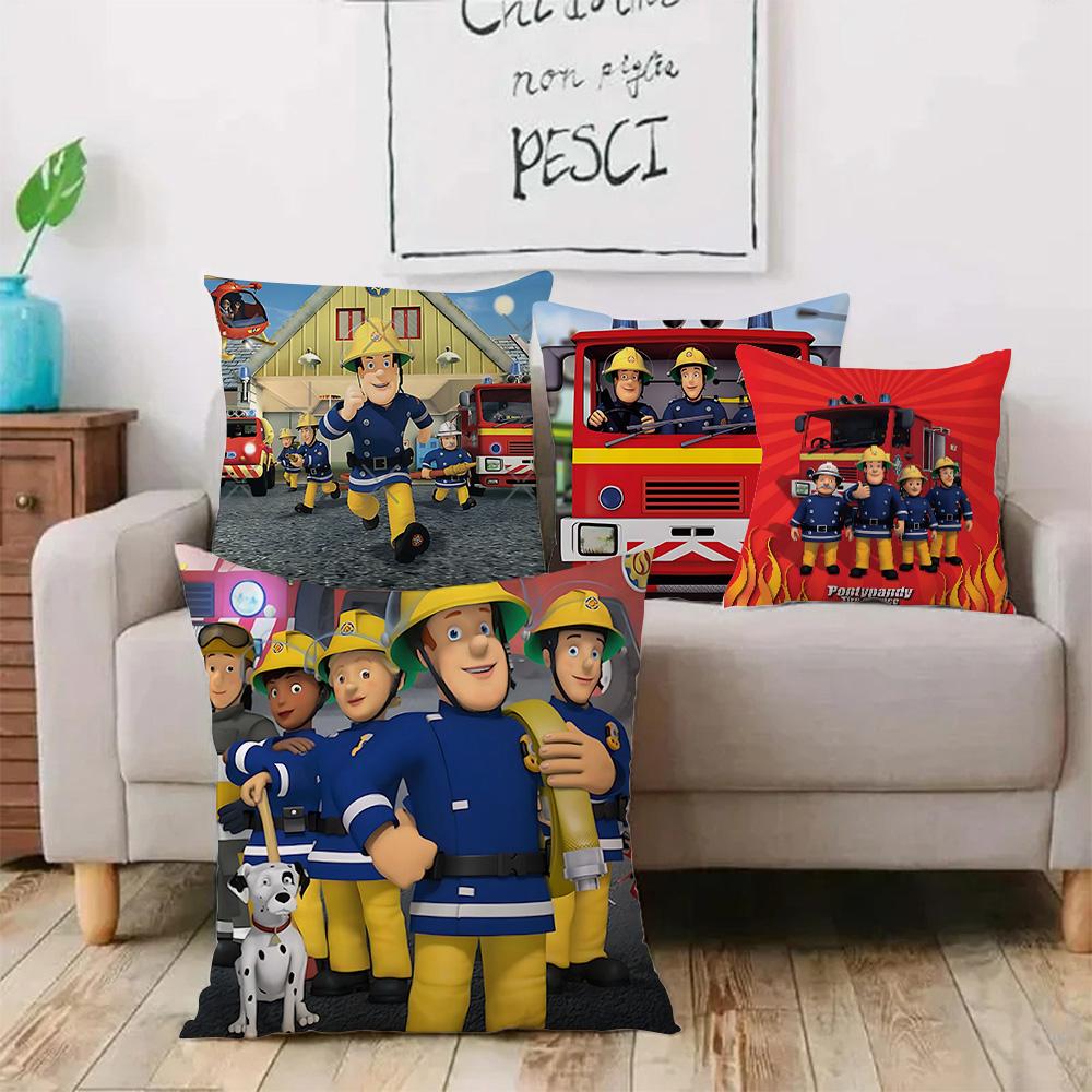 Anime For Firemans S-Sam Pillow Covers Cartoon Sofa Decorative Home Double-sided Printing Short Plush Cute Cushion Cover