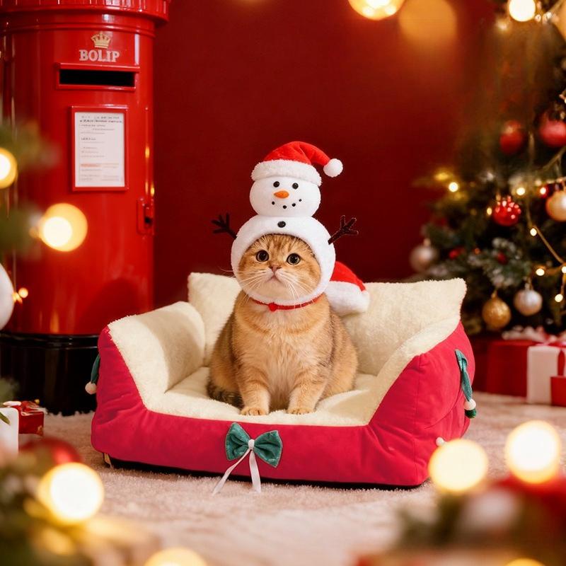Christmas Cat Beds Skin Friendly Fabric Comfortable and Warm Dog Bed Can Be Disassembled and Washed Suitable for All Seasons